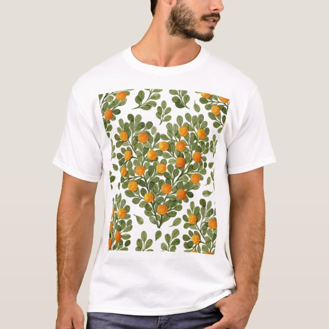 Hjärta Orangar: Grönt Grenar Kärlek. T Shirt (Framsida)