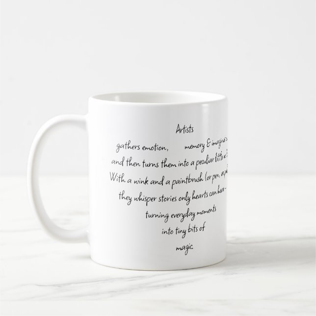 Hjärta Ord Förklarar och Artist Whimsical Art Kaffemugg (Vänster)