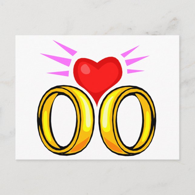 Hjärta över vigselringar vykort (Framsida)