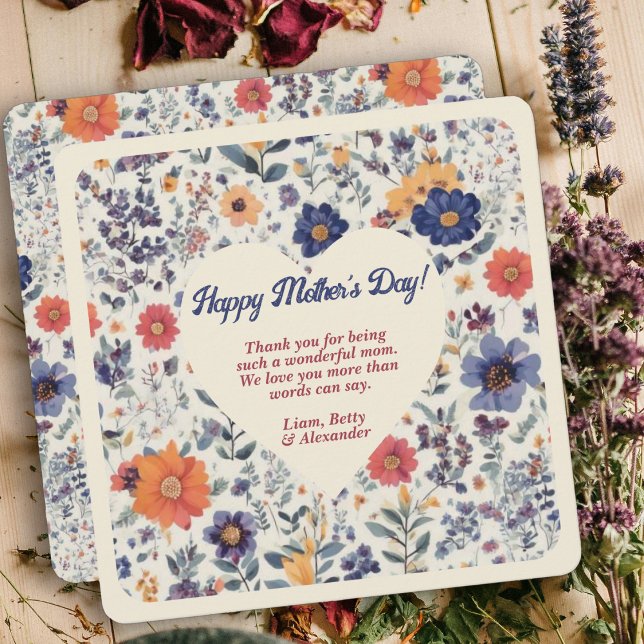 Hjärta på blomsterboho bakgrund Mors dag Kort (Skapare uppladdad)