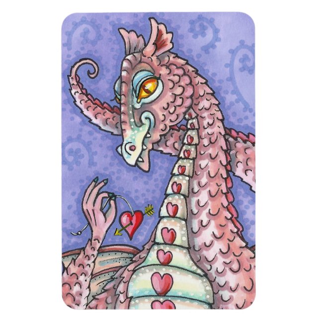 HJÄRTA PÅ EN STRÄCK ROSA DRAGON VALENTINE, FANTASY MAGNET (Vertikal)