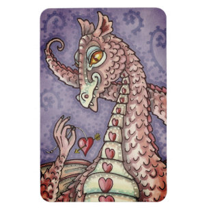 HJÄRTA PÅ EN STRÄCK ROSA DRAGON VALENTINE, FANTASY MAGNET