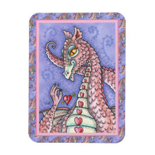 HJÄRTA PÅ EN STRÄCK ROSA DRAGON VALENTINE, FANTASY MAGNET