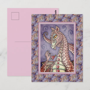 HJÄRTA PÅ EN STRÄCK ROSA DRAGON VALENTINE, FANTASY VYKORT