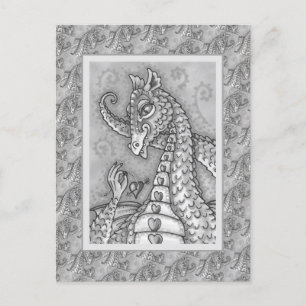 HJÄRTA PÅ EN STRÄCK ROSA DRAGON VALENTINE, FANTASY VYKORT