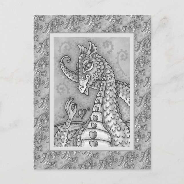 HJÄRTA PÅ EN STRÄCK ROSA DRAGON VALENTINE, FANTASY VYKORT (Framsida)