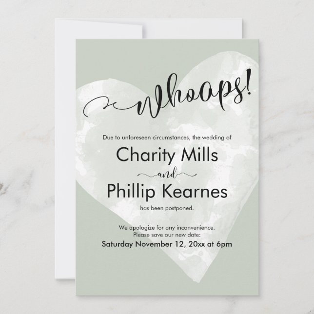 Hjärta på Sage Grönt-hump! Uppskjutet Bröllop-kort (Framsida)