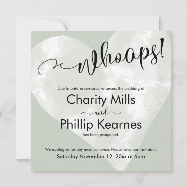 Hjärta på Sage Grönt-hump! Uppskjutet Bröllop-kort (Framsida)