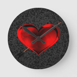 Hjärta på svart fastkedjat glaslock rund klocka