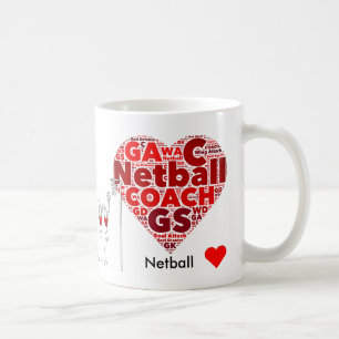 Hjärta placerar lagledaren för ordmolnnetballen kaffemugg