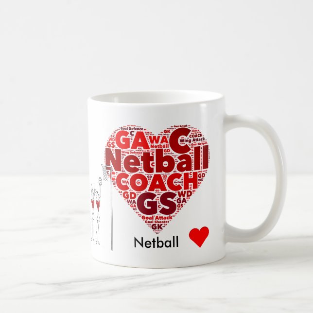 Hjärta placerar lagledaren för ordmolnnetballen kaffemugg (Höger)