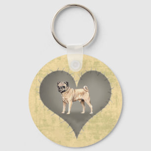 Hjärta Pug Nyckelring
