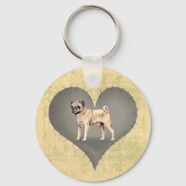 Hjärta Pug Nyckelring (Framsida)