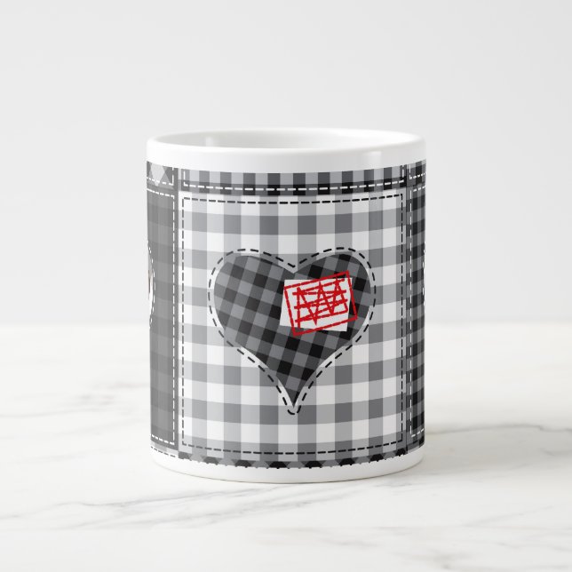 Hjärta Quilt Patchwork Kaffe Mugg Jumbo Mugg (Framsidan)