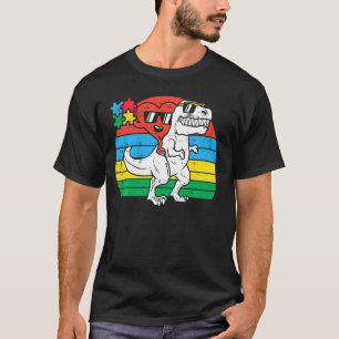 Hjärta Ridande Trex Dino Autism Medvetenhet Småbar T Shirt