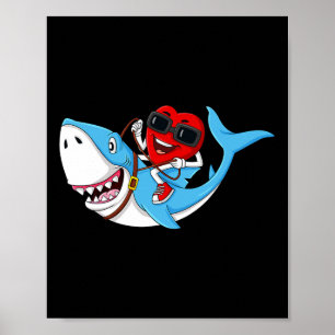 Hjärta Riding Shark Valentine Day Roligt Boys Girl Poster