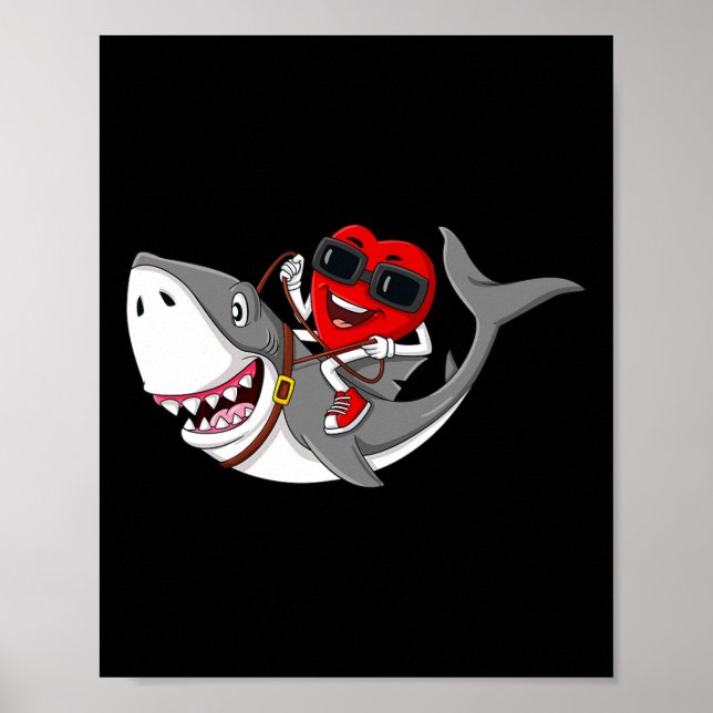Hjärta Riding Shark Valentine Day Roligt Boys Girl Poster (Framsidan)