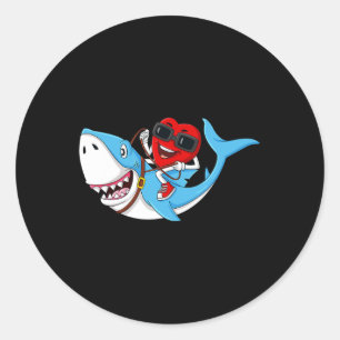Hjärta Riding Shark Valentine Day Roligt Boys Girl Runt Klistermärke