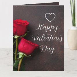 Hjärta Röd Ros Brun Glansig Vacker Valentine Kort