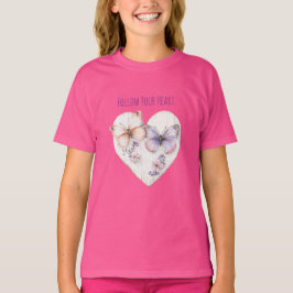 Hjärta Rosa Lila Fjärilar & Blommor T Shirt
