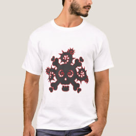 Hjärta, skalle, vinrankor och horn, svart och röd t shirt