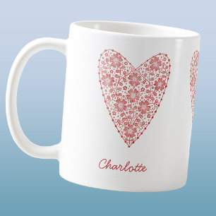 Hjärta Skandinavisk Personlig Röd Vit Kaffemugg