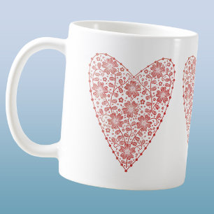 Hjärta skandinavisk röd vit kaffemugg