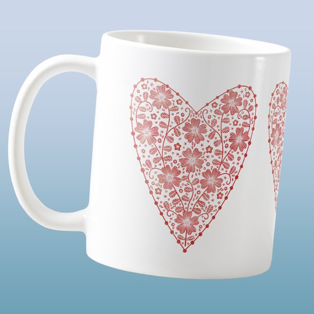 Hjärta skandinavisk röd vit kaffemugg (Skapare uppladdad)