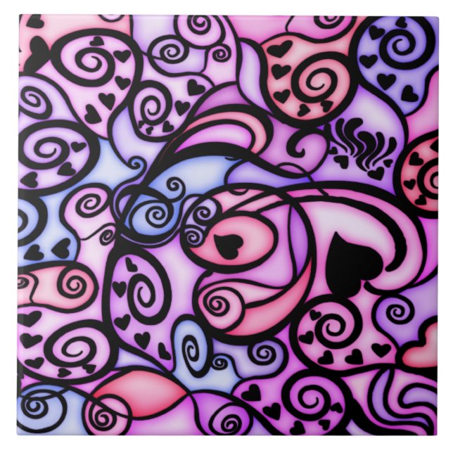 Hjärta slår att sjunga, målat glassstil kakelplatta (Framsidan)