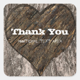 Hjärta Snidad Trädstam Bark Rustik Bröllopspresent Fyrkantigt Klistermärke