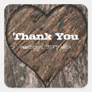 Hjärta Snidad Trädstam Bark Rustik Bröllopspresent Fyrkantigt Klistermärke