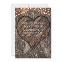 Hjärta Snidad Trädstam Rustika Bröllopsinbjudninga