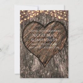 Hjärta Snidad Trädstam Rustika Bröllopsinbjudninga Inbjudningar