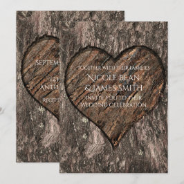 Hjärta Snidad Trädstam Rustika Bröllopsinbjudninga Inbjudningar