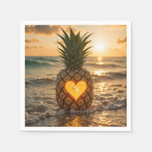 Hjärta Snidat I En Pineapple På En Strand Pappersservett