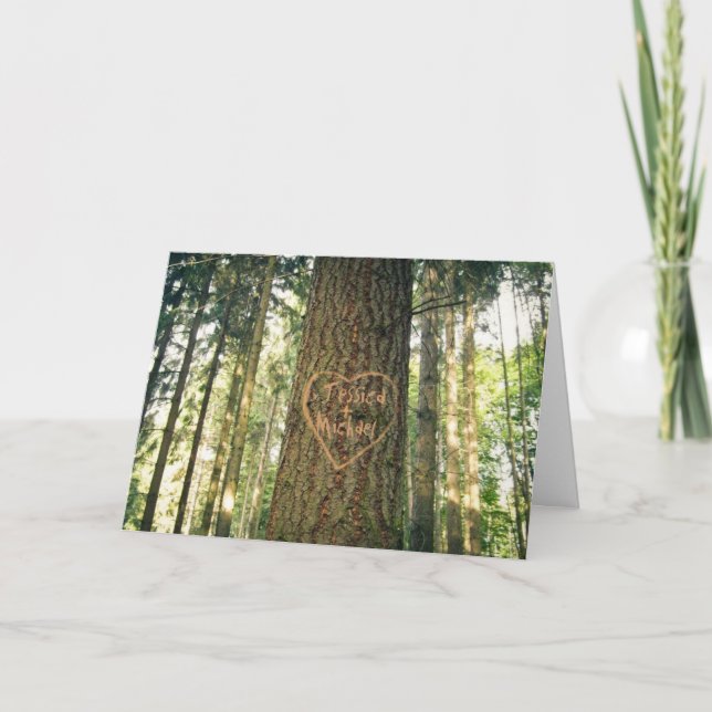 Hjärta Snidat i Träd årsdags kort (Framsida)