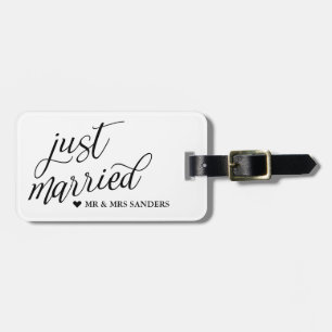 Hjärta & Swirly skrivar ny gifta Bagagebricka