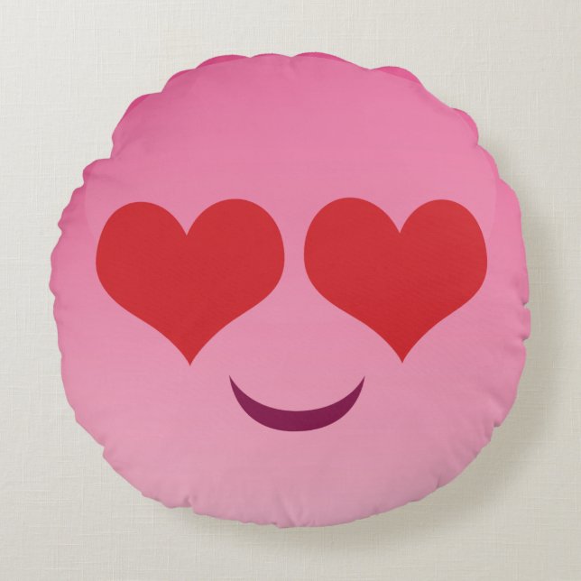 Hjärta synar rosa emoji rund kudde (Framsidan)