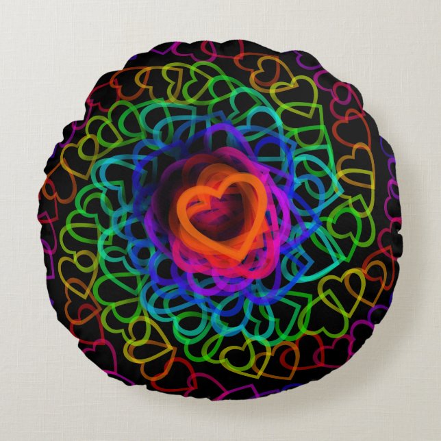 Hjärta till den Groovy regnbågen för hjärtor Rund Kudde (Framsidan)