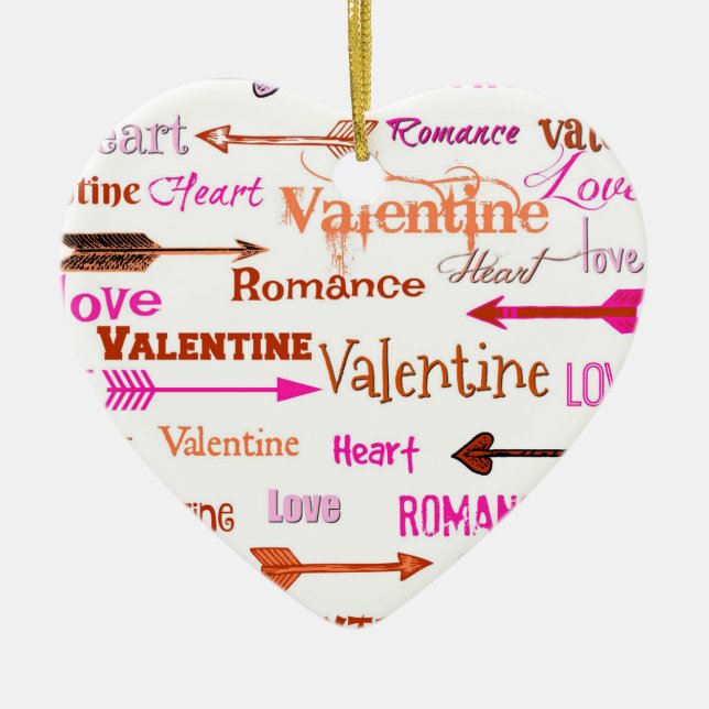 Hjärta, Valentine och Romantik med kupidpilar Julgransprydnad Keramik (Framsidan)