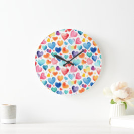 Hjärta Vattenfärg Färgrik Söt Kärlek Romantisk Stor Klocka