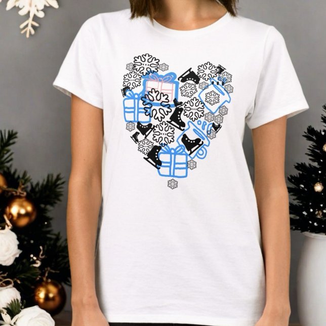 Hjärta vinter jul klotter monogram stil snö t shirt (Skapare uppladdad)