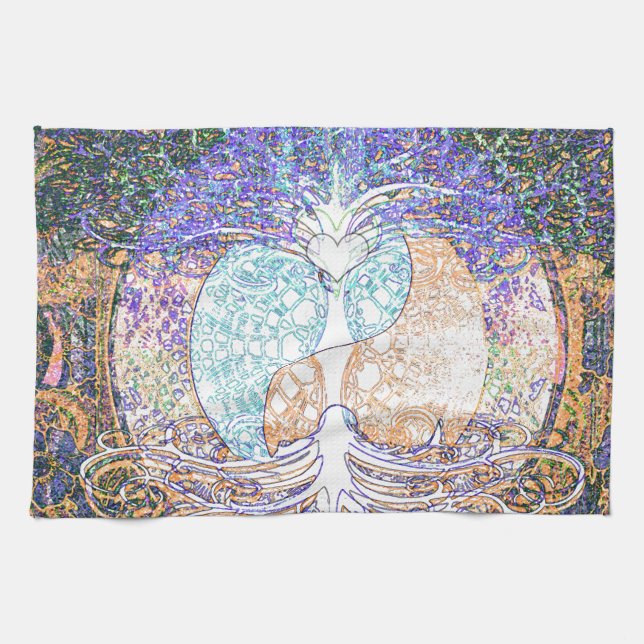 Hjärta yin yang, livets träd av Amelia Carrie Kökshandduk (Horisontell)