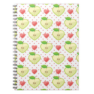 Hjärtaäpplen med rosa polka dots och hjärtor anteckningsbok med spiral