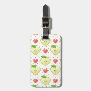 Hjärtaäpplen med rosa polka dots och hjärtor bagagebricka
