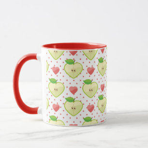 Hjärtaäpplen med rosa polka dots och hjärtor mugg