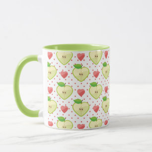 Hjärtaäpplen med rosa polka dots och hjärtor mugg
