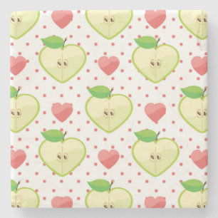 Hjärtaäpplen med rosa polka dots och hjärtor stenunderlägg