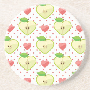 Hjärtaäpplen med rosa polka dots och hjärtor underlägg sandsten