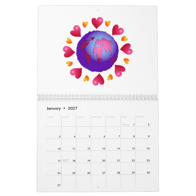 Hjärtabakgrund Kalender (Jan 2027)